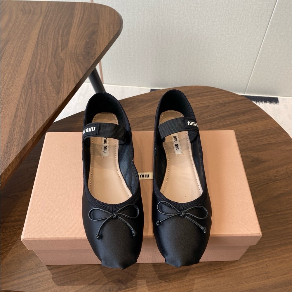 Miu Miu Black Satin Ballet Flats
